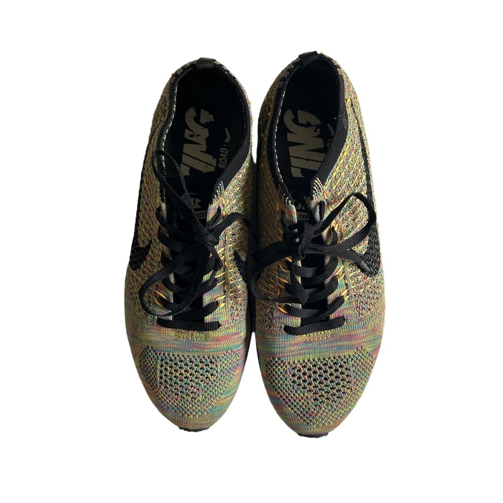 NIKE Flyknit Racer Multi Color Black Tongue Sneaker - Woman Size 8